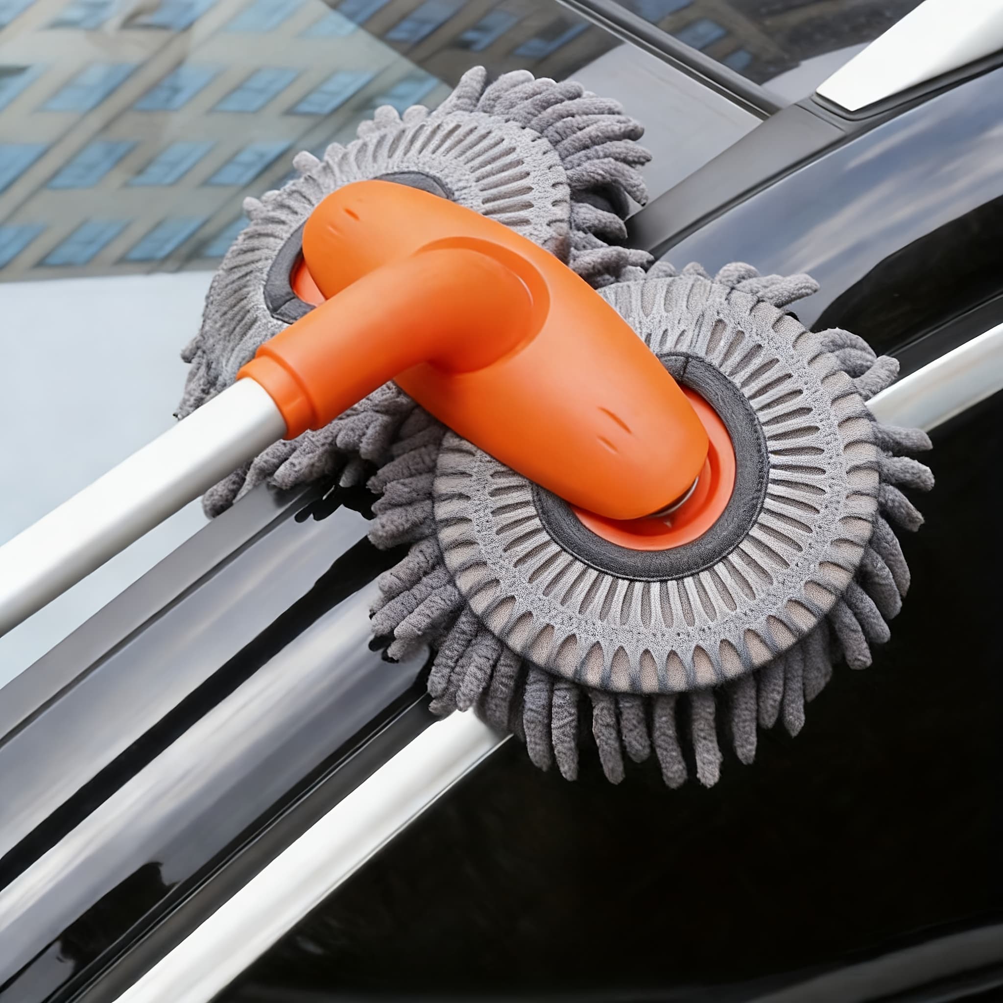 TEMU Extendable Dual-head Chenille Cleaning Tool With Soft Scrubbing Brushes For Auto Detailing And Waterless Car Wash, Featuring A Rotating Mop, Without Battery