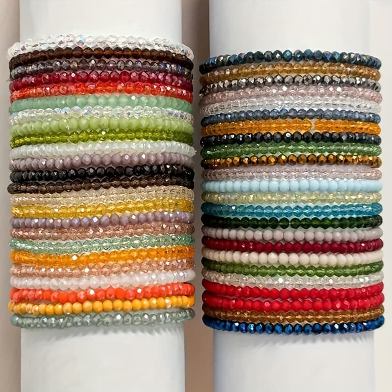 TEMU 48pcs/set Bohemian Style Artificial Crystal Bracelet Set Fashion Elastic Women's Bracelet Set Multi-piece Set