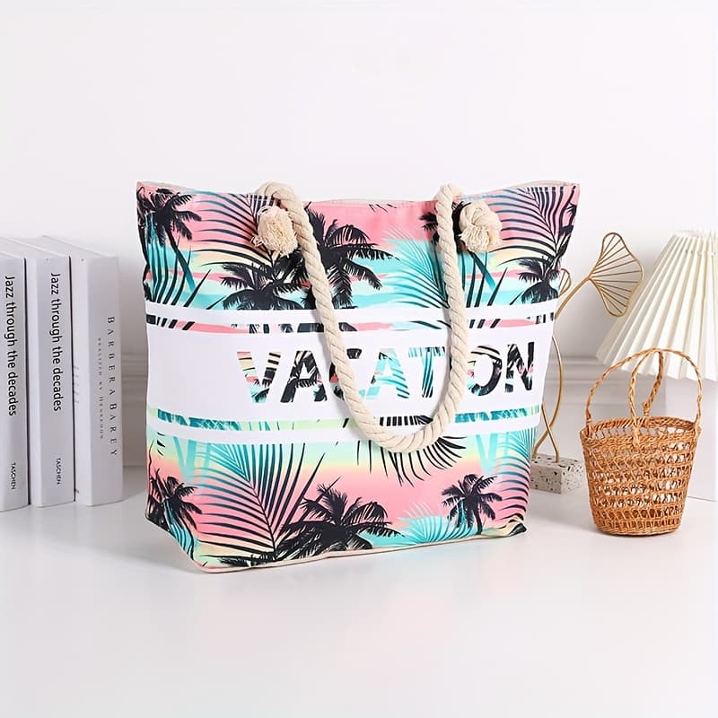 TEMU Travel Vacation Essentials Fruit Floral Print Large Capacity Shoulder Tote , Storage , Multifunctional Shopping