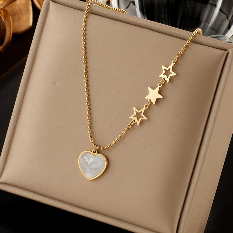 TEMU Women' Steel Necklace Pointed Star Heart Pendant Jewelry Gifts
