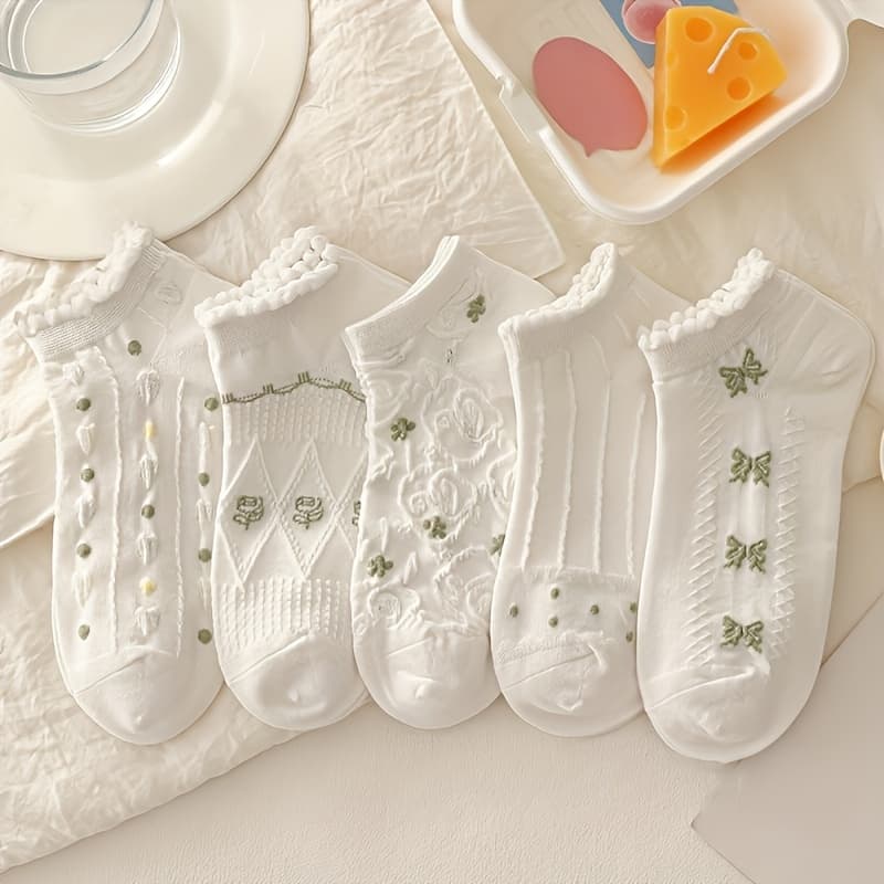 TEMU 5/10 Pairs Women's Short Tube Socks Spring/summer Thin Breathable Lace Soft Comfortable Ankle Socks Light Mouth Short Socks Summer