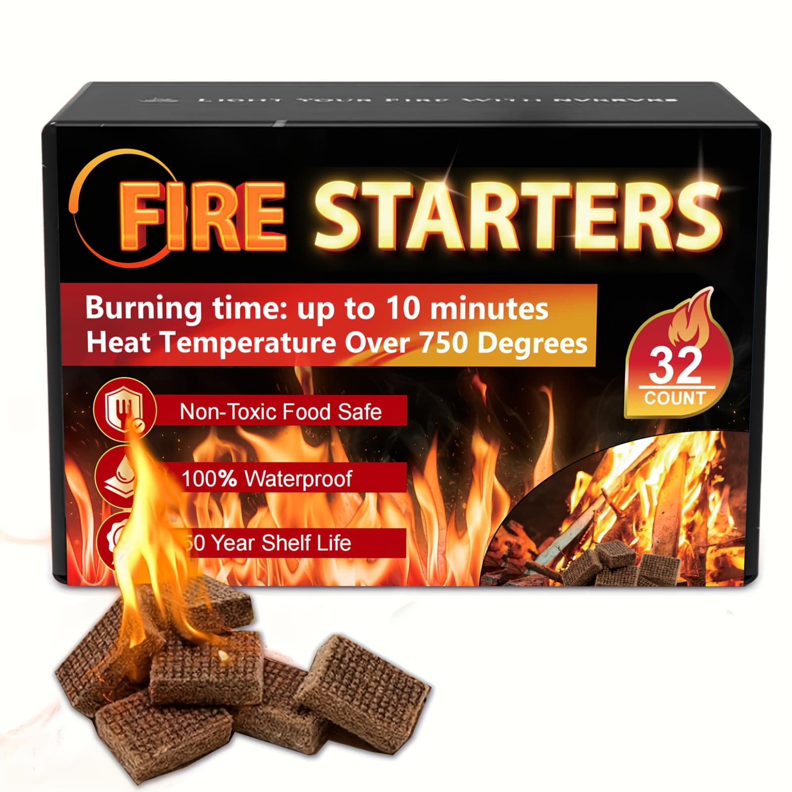 TEMU Fire Starter Squares, 32/64/128/192pcs - Charcoal For Campfires, Grill, Outdoor Pit, Fireplace, Wood Stove, Bbq - Cubes, Water Resistant And - Camping Additions Essentials, Without Battery
