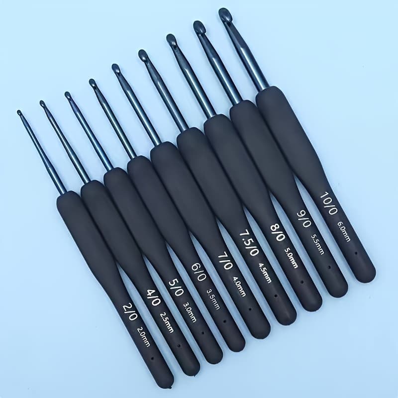 TEMU 9pcs Ergonomic Blue Silicone Crochet Hook Set - Knitting Tools For Wool Sweaters, Comfortable Crafting 2-6mm