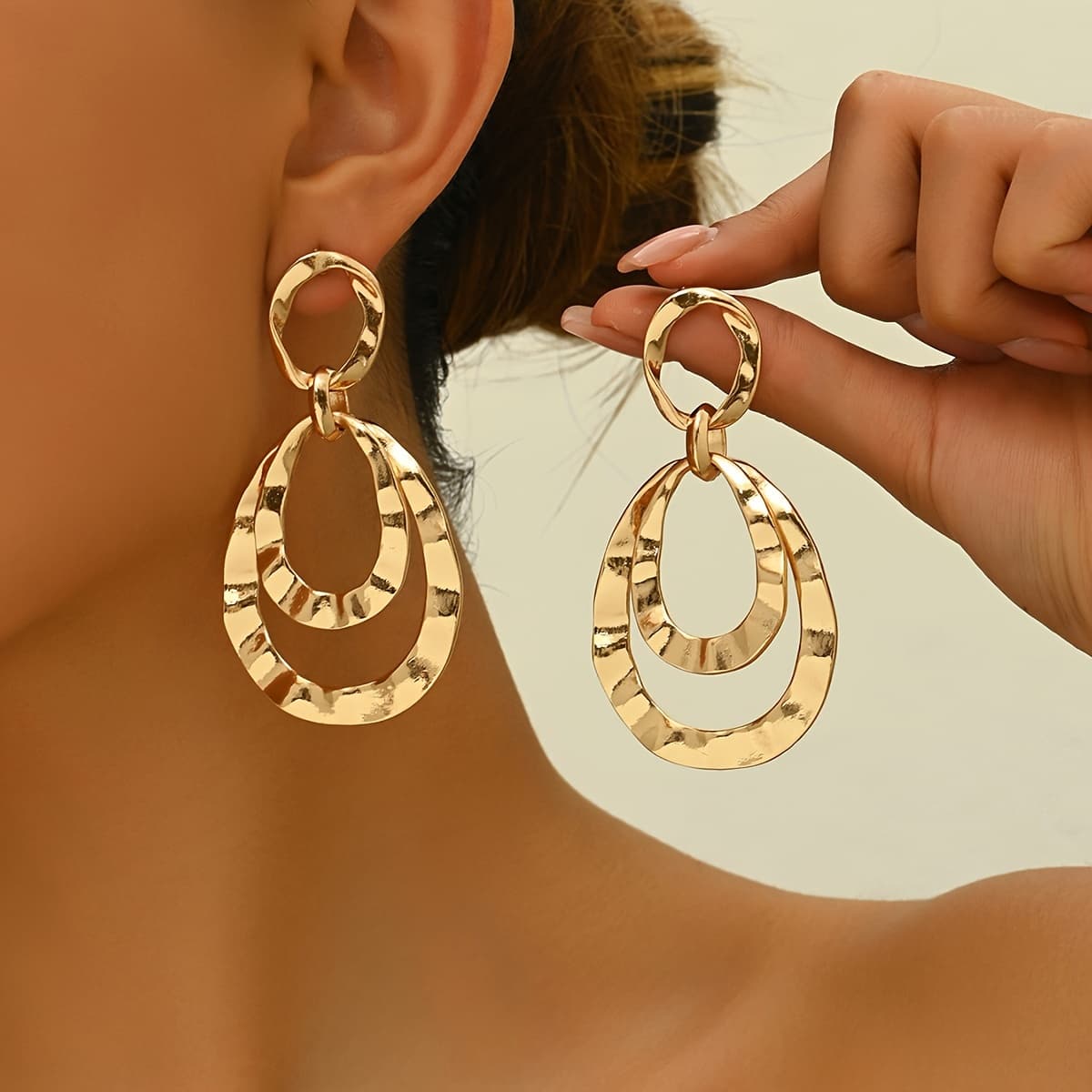 TEMU 1 Pair Of Alloy Long Earrings With Water Drop Shaped Additions, Women's Fashion, Elegant