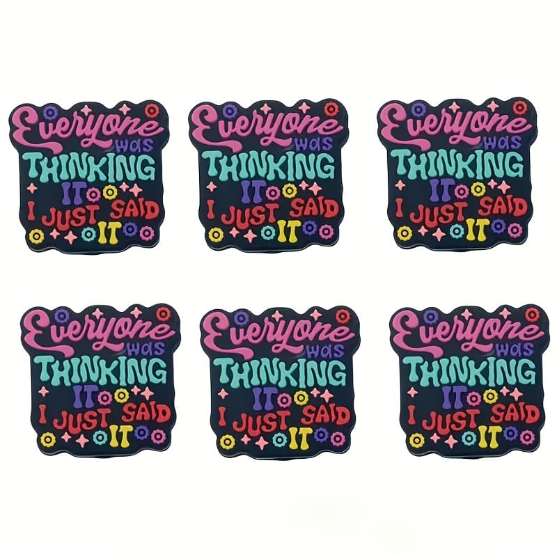 TEMU A Set Of 6 Silicone Beads In Black And White Featuring Humorous Phrases And Designs Like And Stars, Including The Saying 'everyone Has It, I Just It.' Beads Are Utilized For