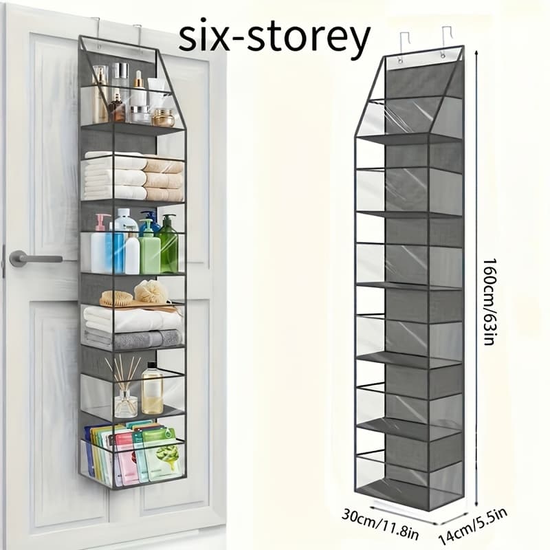 TEMU 4/ 6 Layer Hanging Storage Bag - Foldable, Non-woven, White/ Grey/ Black, Window Design, For Bedroom/ Bathroom/ Office, Space Saving, Suitable For Nursery
