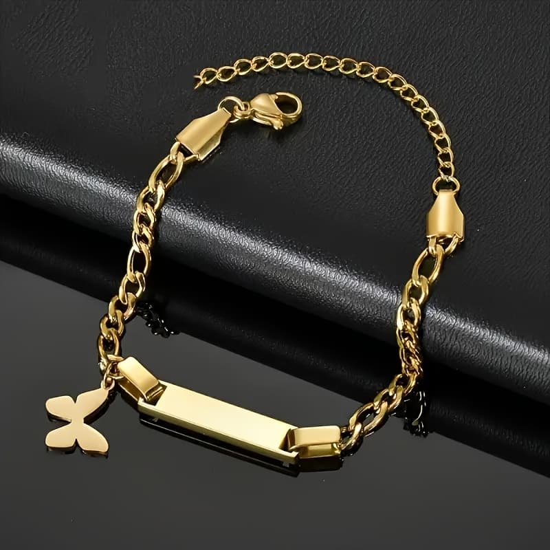 TEMU Customizable Stainless Steel Bracelet Featuring A Pendant, Perfect For Engraving Names. An Ideal Gift For Anniversaries, Birthdays, Family, , Or Valentine's Day