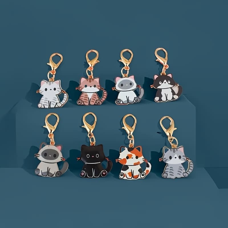 TEMU 8pcs Cute Cartoon Cat Alloy Keychain Set - Stylish Animal Accessories For Women's Bags & Backpacks | Perfect Birthday Gift, Adorable Animal Design | Alloy Structure, Keychain Accessories