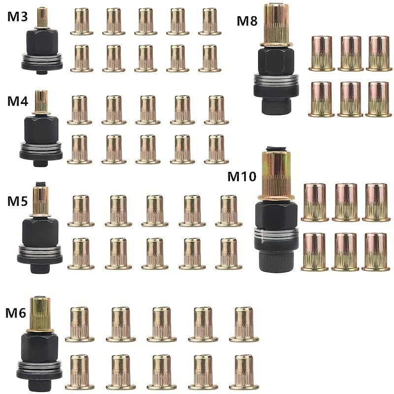 TEMU 58 Sets Of Carbon Steel Rivet Tools, Manual Gun Kits, Suitable For M3-m10 Rivets, Universal Metal Tools For Automotive And Home Decoration Applications