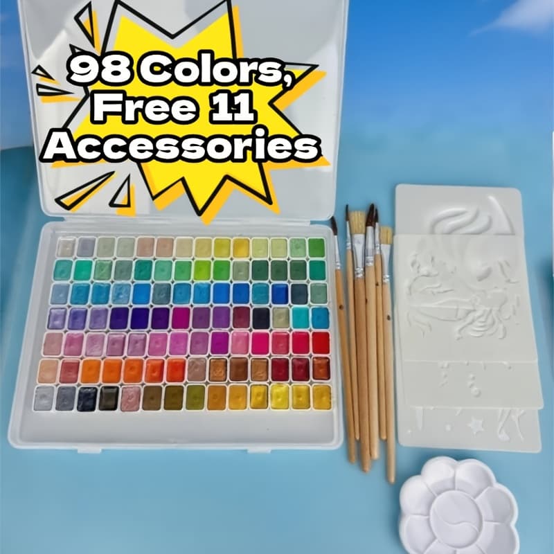 TEMU 98-color Metallic & Shimmer Watercolor Paint Set, Premium Vibrant Pearl Pigments, High Lightfastness, Ideal For Canvas, Illustration, Scrapbooking & Decoration Supplies For Artists & Hobbyists