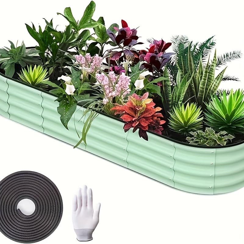 TEMU 8x2x1 Ft Galvanized Raised Beds For Outdoor, Oval Raised Garden Bed With Open Base, Tool- Planter Raised Boxes For Outdoor Vegetables & Flowers