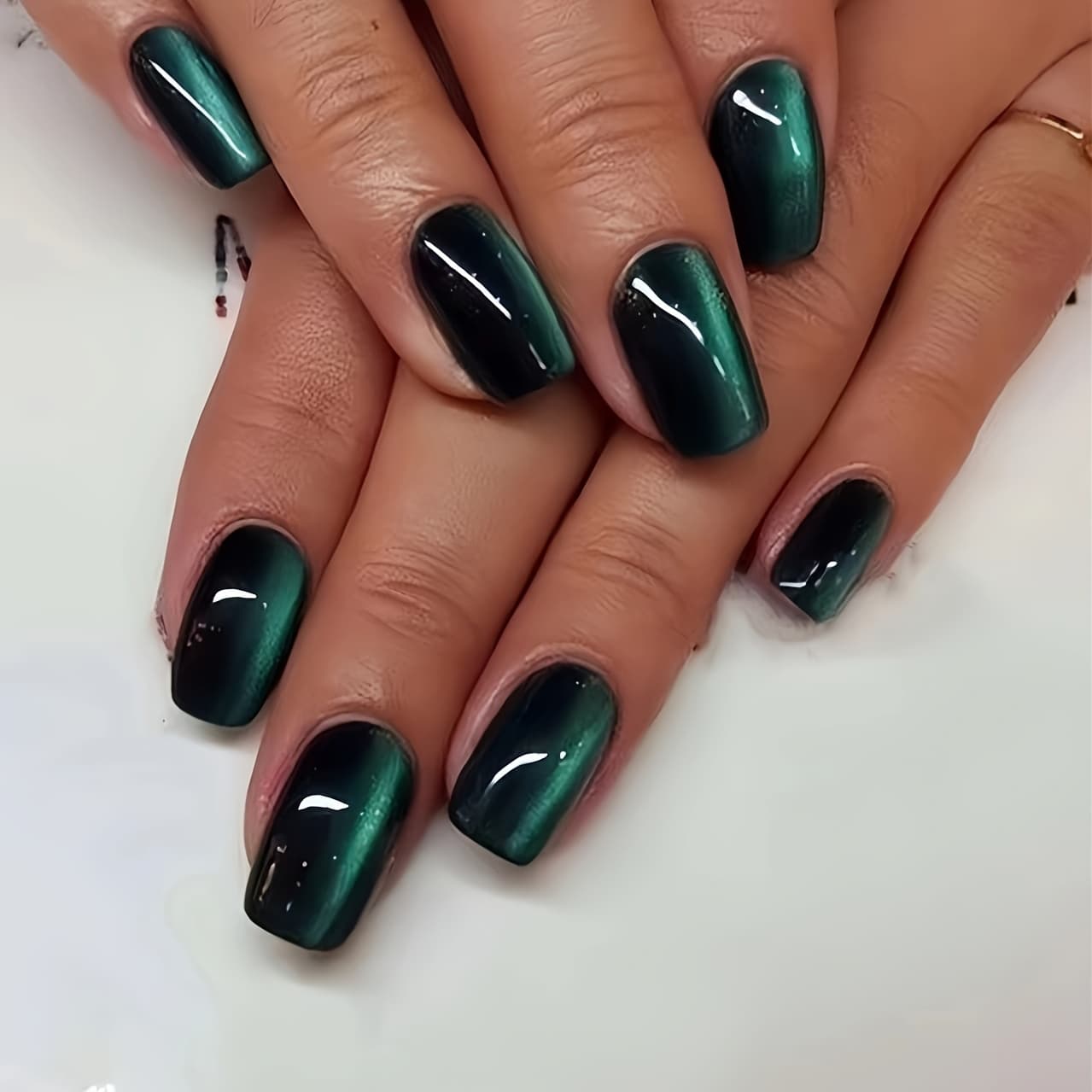 TEMU Are 48 Removable Nail Stickers In Shape, Featuring A Luxurious Emerald Green Color With A Effect, Designed To Enhance The Of Your Hands By Making Them Look Fairer