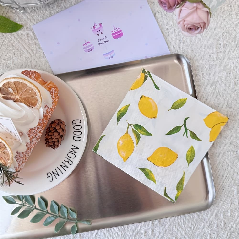 TEMU 20 Sheets/set, 3-ply Thickened Lemon Fruit Printed Napkins 10*10inch, Birthday Party Decorative Napkins, Suitable For Restaurant Dessert Shops