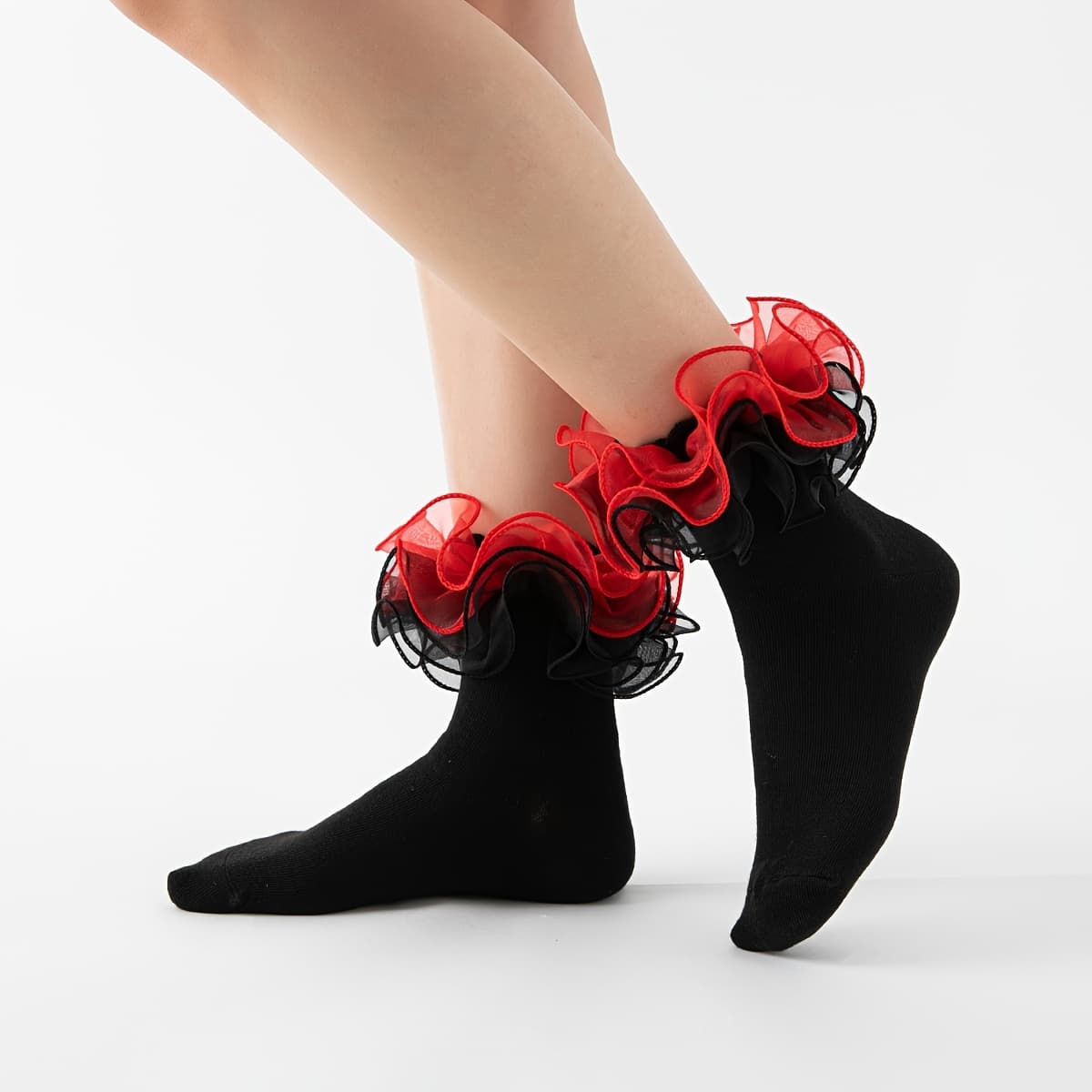 TEMU Lace-trimmed Colored Stockings