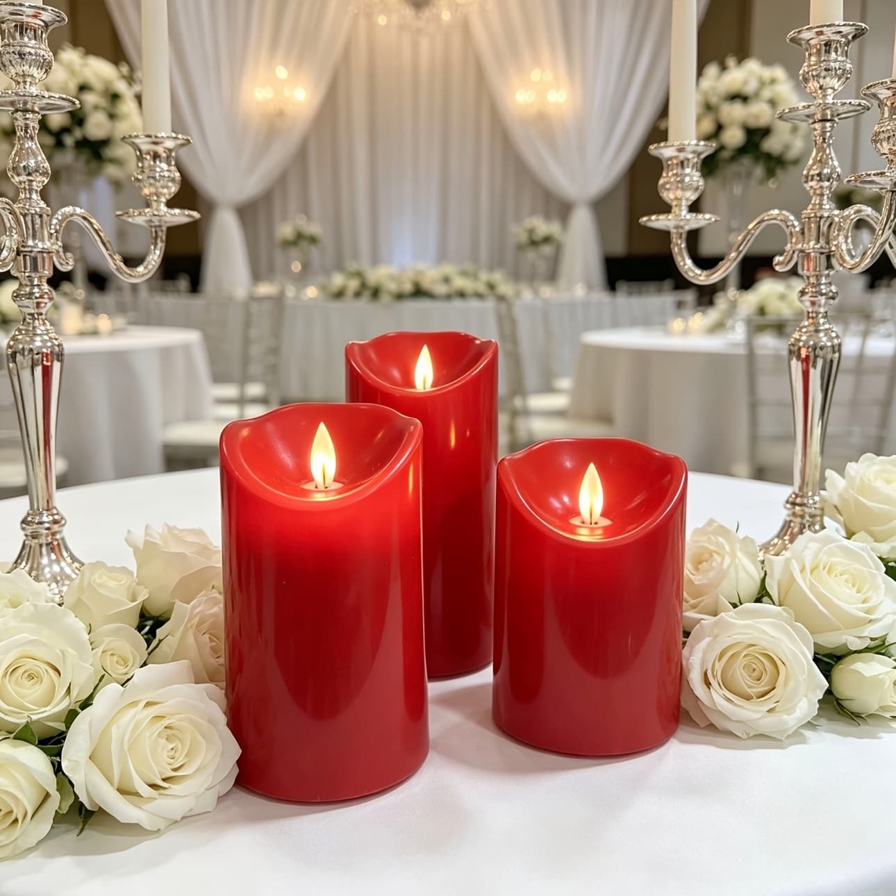 TEMU New Year Edition 3pcs Flameless Candles, Red Pillars, Realistic Dancing Led Flame With 10-key Remote Control, Ideal For Weddings, Birthday Gifts, Celebrations And Home Decor