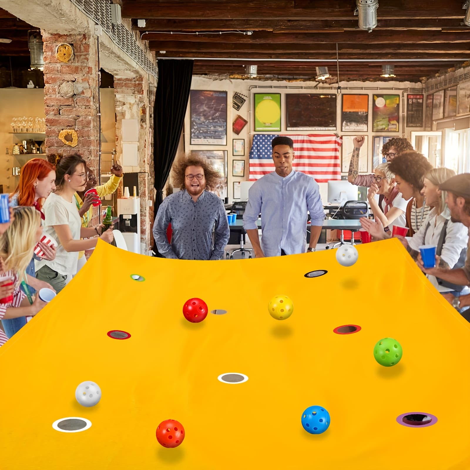 TEMU Yellow Hole Tarp For Team Building Game 98 X 70 Inch For Team Building Games For Work With 8pcs For Team Building Ball For Teamwork Group