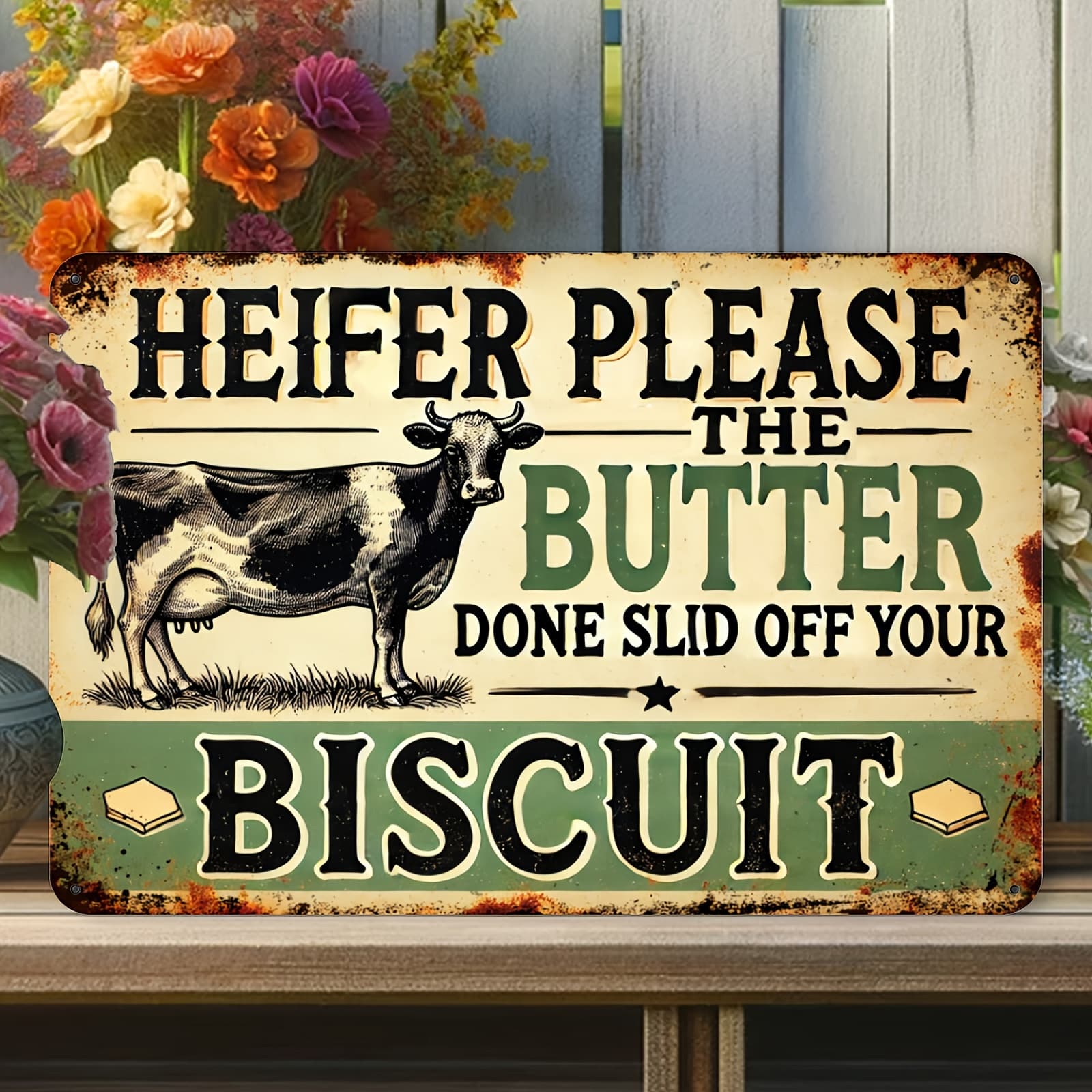 TEMU Aluminum Sign Featuring A Butter Biscuit - Vintage Country Humor Design, 8×12 Inches, Perfect For Home Decoration