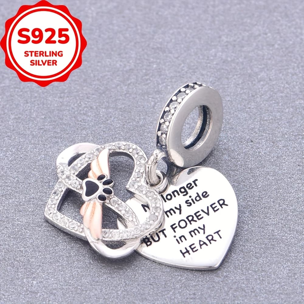 TEMU 1pc 925 Sterling Silvery Dog Dog Heart Shaped Design Bracelet Or Necklace Charms Beads Making Commemorative Gift ( 2.2g)