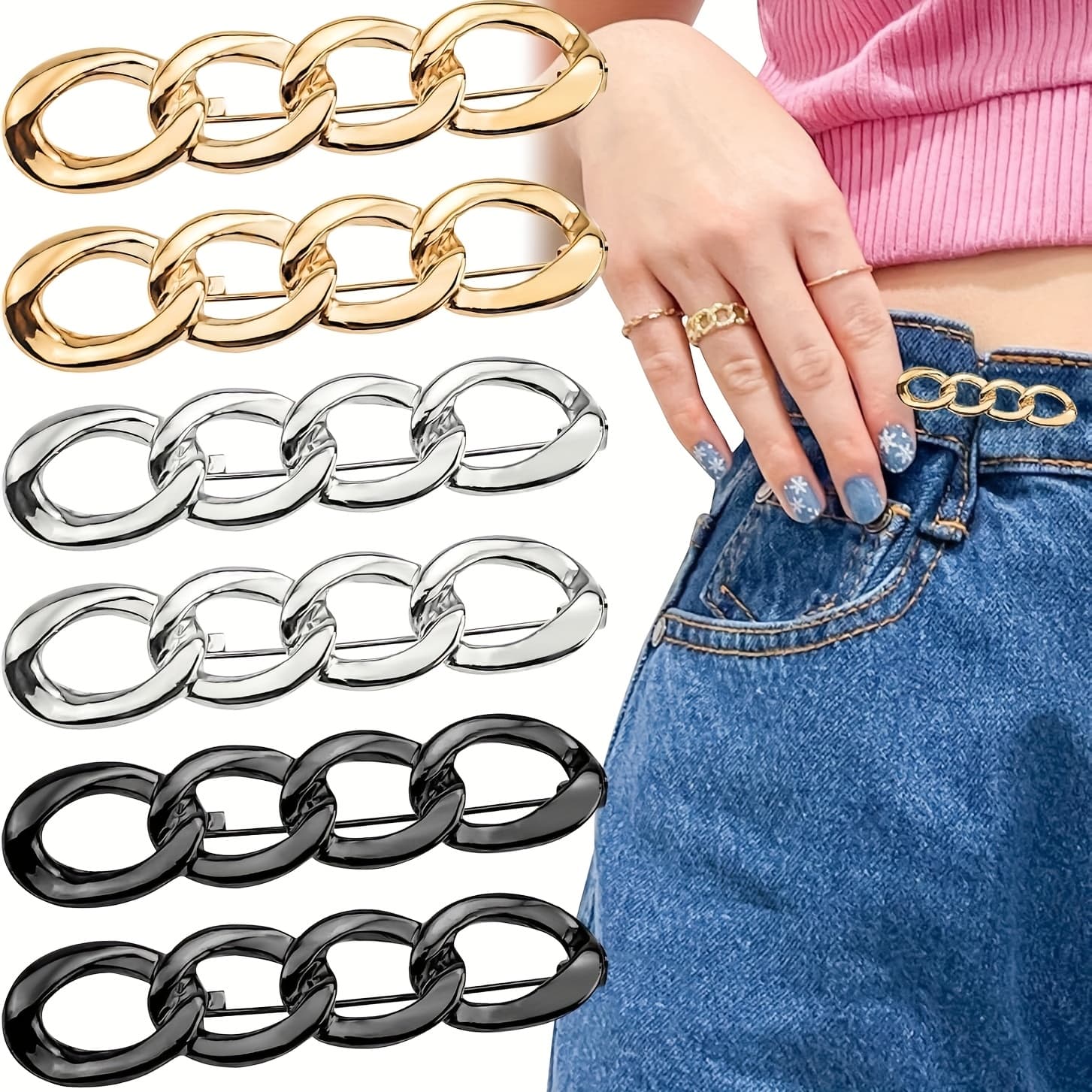TEMU 6pcs Waist Tightener Buttons Suitable For Women's Pants, Reusable Tightening Clips For Tightening Loose Jeans