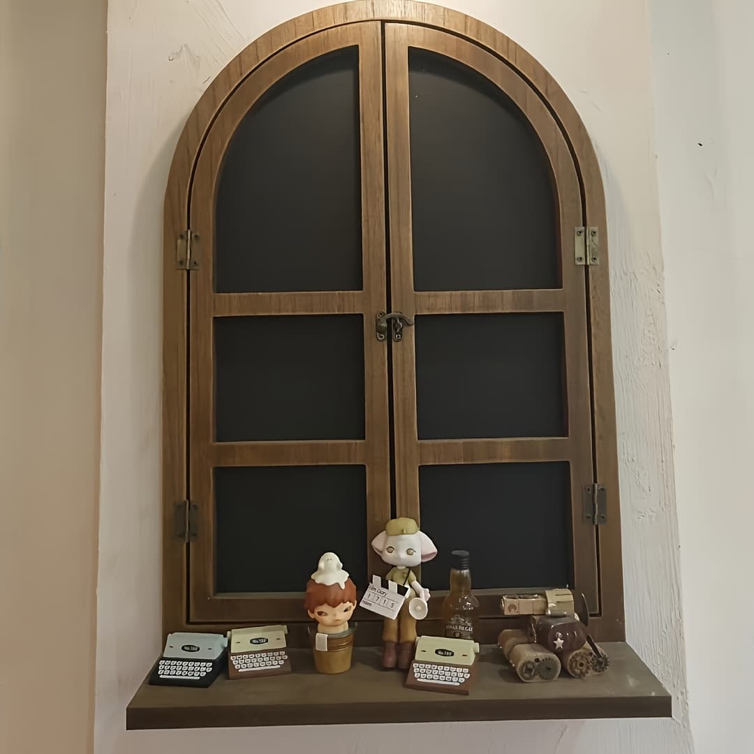 TEMU Window Design Rustic Solid Wood Wall Shelf - Multi-functional Chalkboard, Perfect For Home Decor, Suitable For Christmas And Valentine's Day