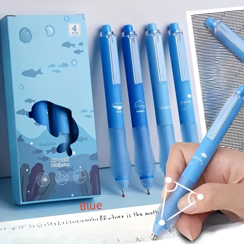 TEMU Popular ) 4pcs Per Box Heat Erasable Type Erasable Gel Pen, 0.5mm Blue Ink, Super , Quick-drying, - School Office Supplies Stationery Gifts, Suitable 14+