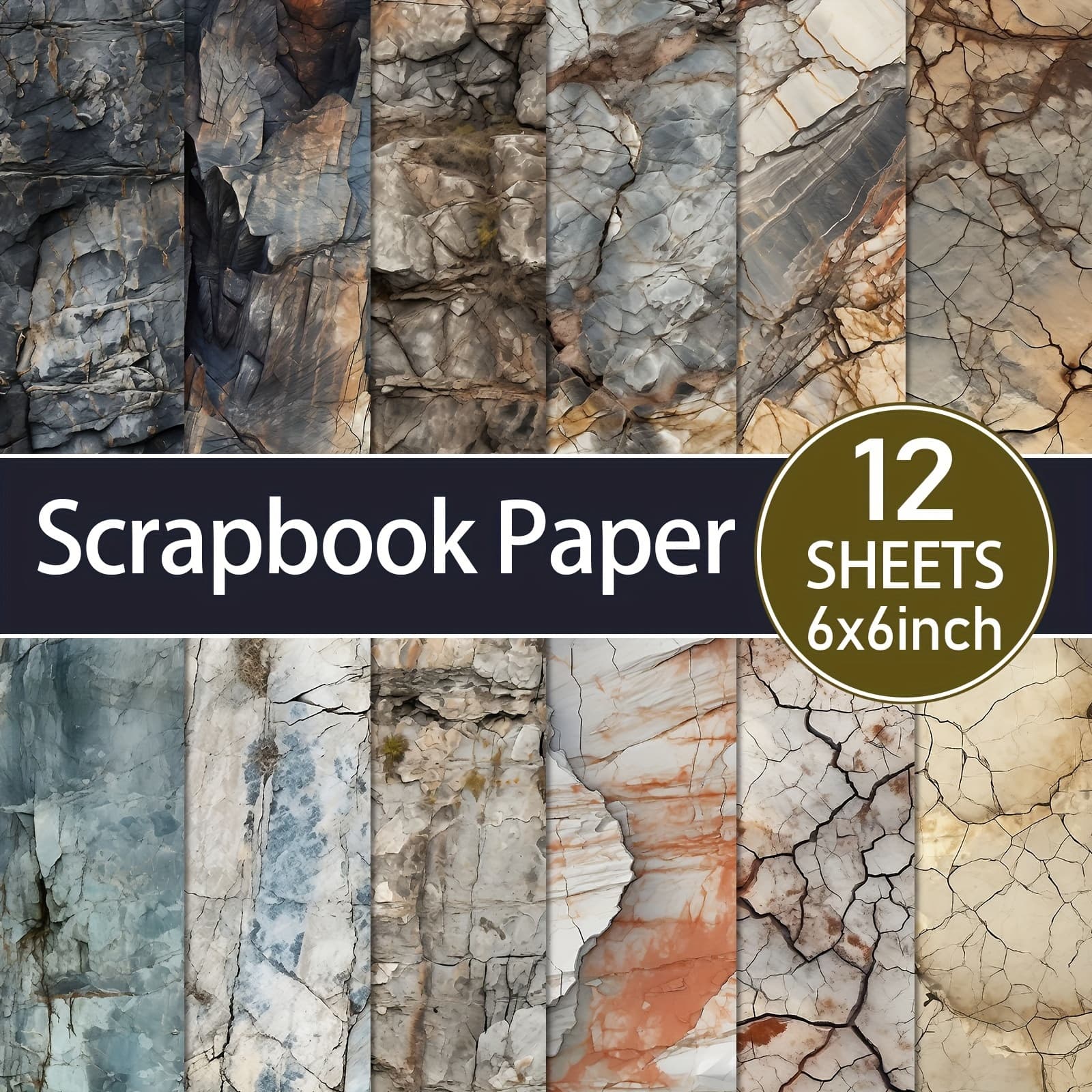 TEMU 12 Sheets Rock Texture Paper Pad - 6x6 Inch Texture Themed Craft Cardstock, Rock Texture Decoration Scrapbooking, Birthday Gift Paper Pad, Party Supplies, Card Making Photo Album Decor