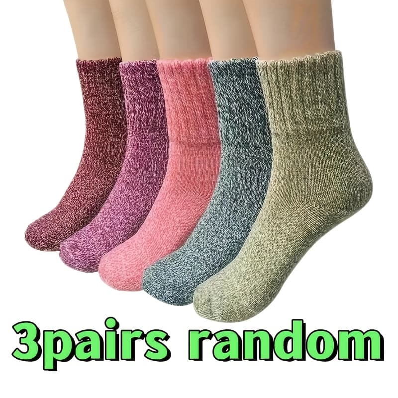 TEMU 3-pair Random Color Thickened Winter Women's Thermal Socks, Mid-calf Socks For Outdoor And Home Use, Stylish, Comfortable, Winter Essential