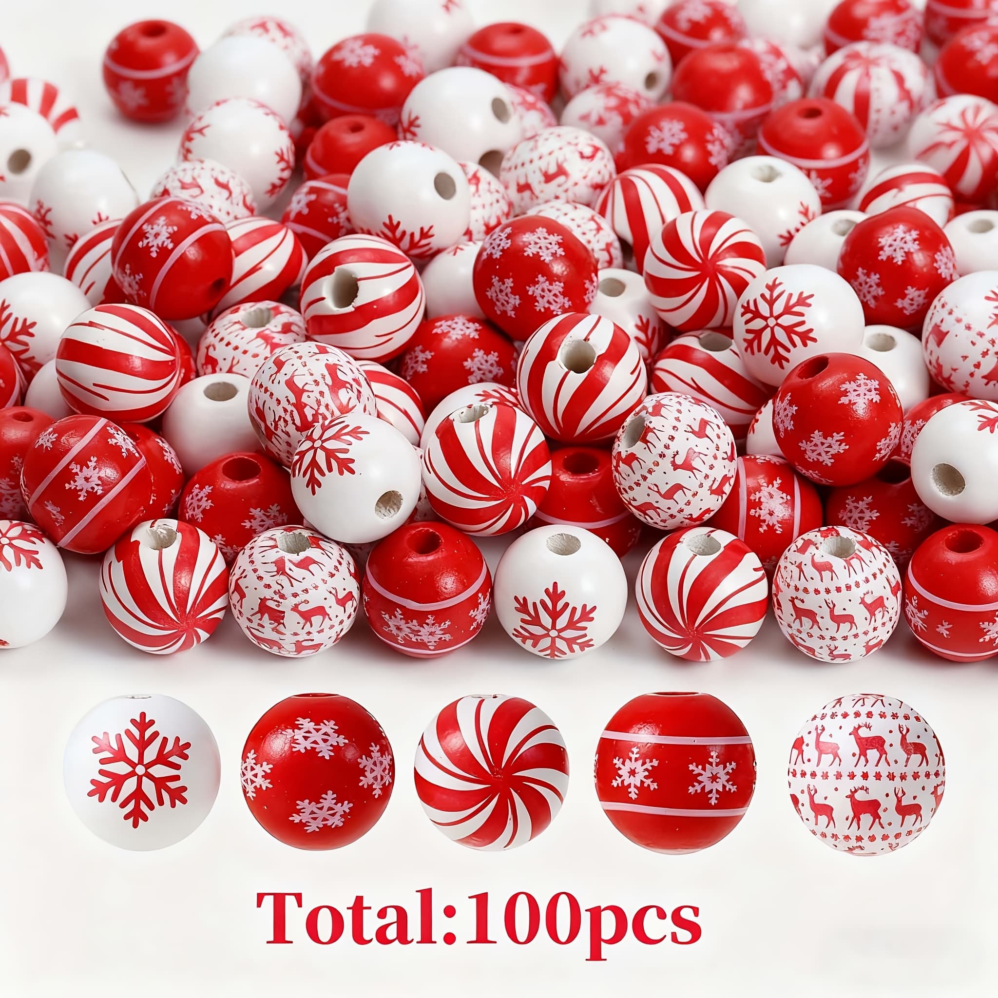 TEMU 100/105pcs Christmas Series Wooden Beads Set For Holiday Party Decoration Accessories Diy Making Creative Christmas Gift