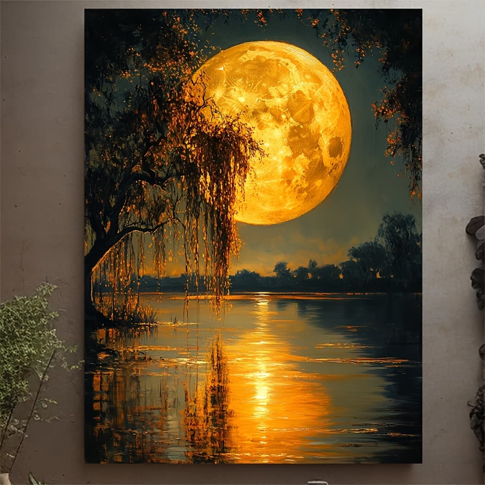 TEMU 2d Flat, 1pc By Lake Canvas Wall Art - & Landscape Painting, Suitable For Living Room, Bedroom, Office Decor - Ready-to-hang , Accent, Hook Mount Artwork, 2d