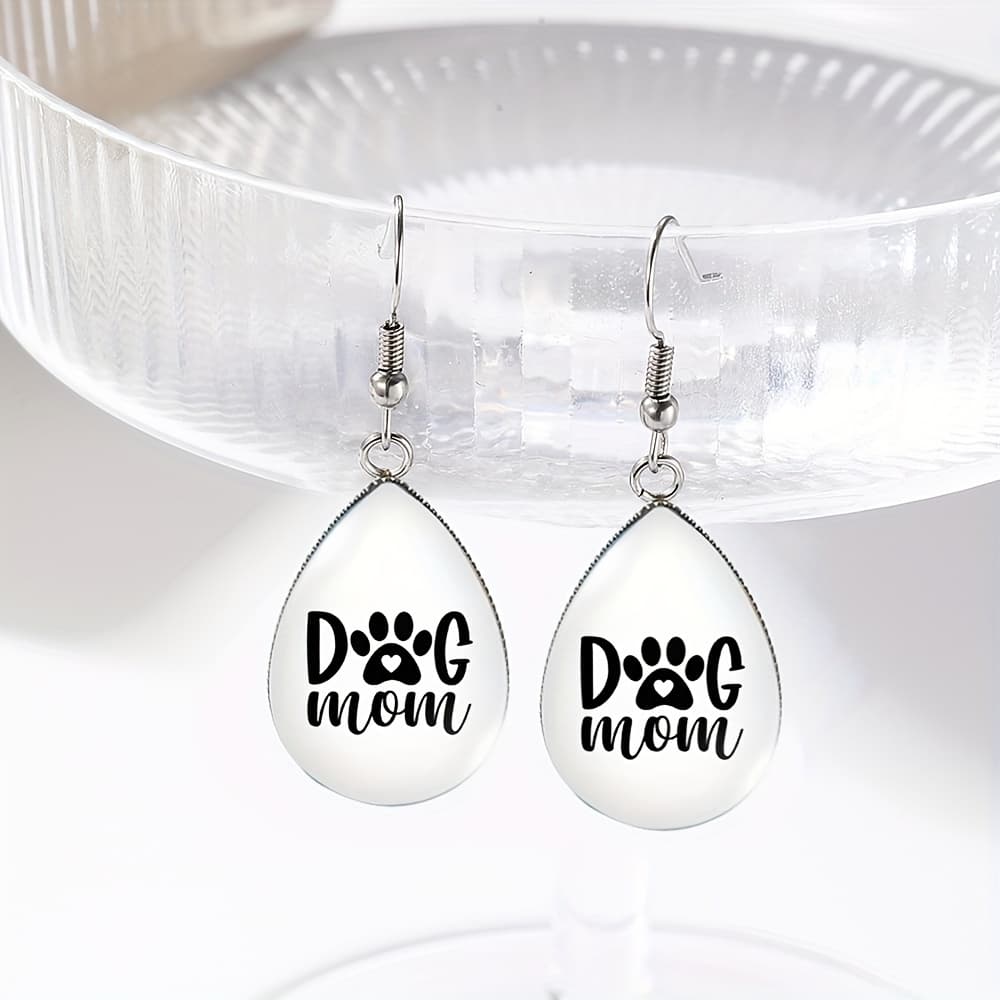 TEMU Handmade Glass Earrings Featuring A Dog And A Loving