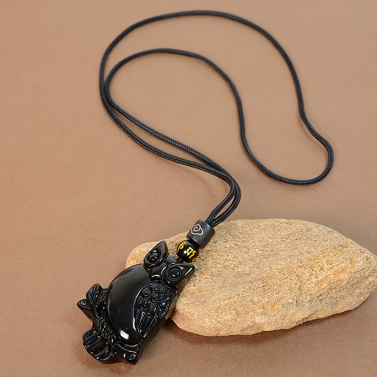 TEMU Obsidian Owl Pendant Men's Owl Raptor Obsidian Necklace Pendant
