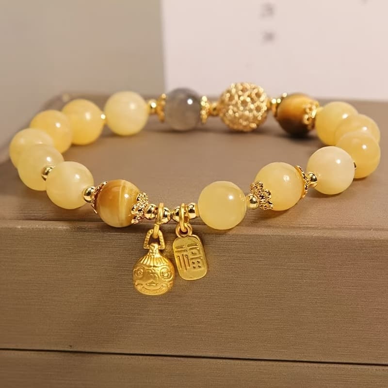 TEMU 1pc Elegant Citrine Natural Stone Bead Bracelet With Natural Stone Perfect For Casual Attire & Gifts