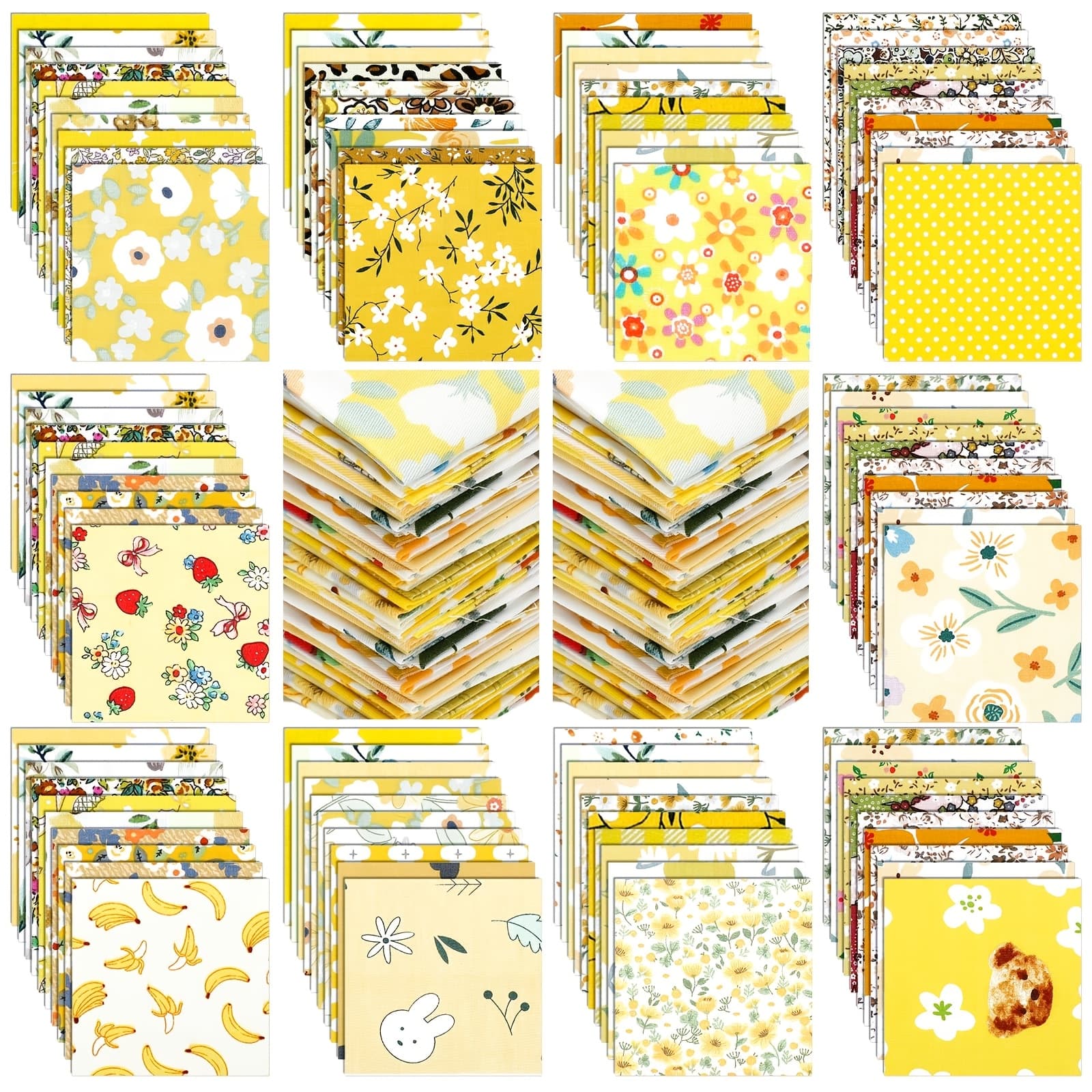 TEMU Gifts 500pcs Cotton Fabric Squares 5x5 Quilt Precut Fabric Printed Fabric Bundles Sheets Charm Packs For Quilting For Sewing Scrapbooking Crafts (yellow Floral)