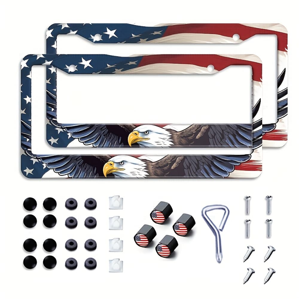 TEMU 2pcs Of Eagle Pattern License Plate Holder, With A Full Set Of Accessories And Tools, Suitable For All Car Models, New Year's Gift For Father, Husband