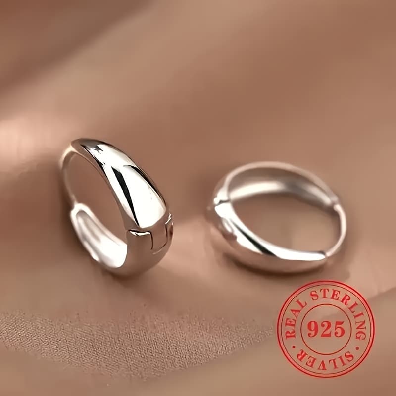 TEMU S925 Sterling Silver Smooth Earrings, Hypoallergenic Jewelry, Elegant , Suitable For Women' Casual Wear