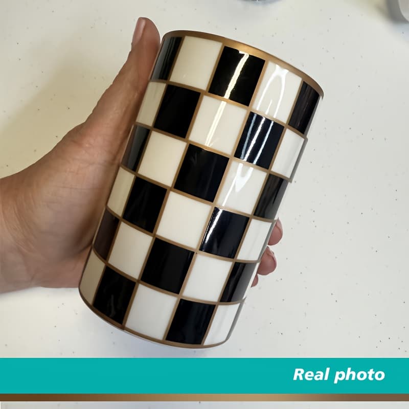 TEMU Checkered Bathroom Toothbrush Holder, Bathroom Black And White Ceramic Toothbrush Holder, Modern Toothbrush Box, Used For Bathroom Countertop Storage Rack, Checkered Bathroom Decoration