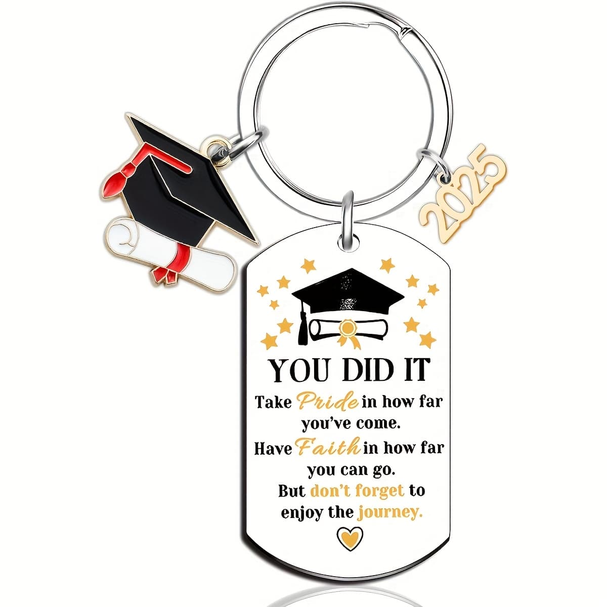 TEMU 1pc 2025 Graduation Ceremony Motivational Stainless Steel Keychain - "" Graduation Message With And Charm, For Her!