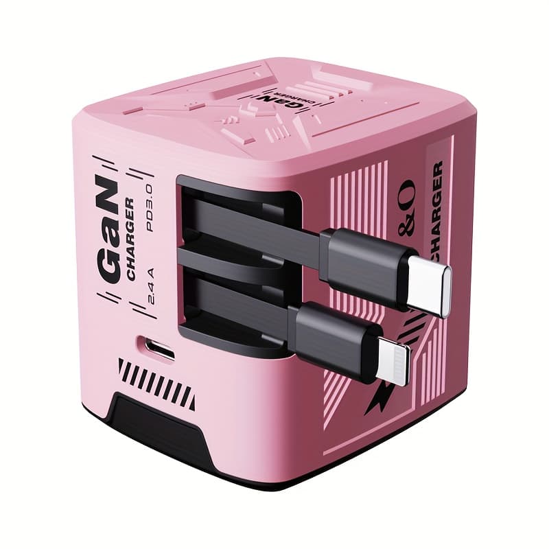 TEMU 120w Gan Charger Fast Charging, With 120cm/14.7inch Retractable Phone Charger Wall Plug With Lightning And Type-c Cables, For Iphone16/15/14/13/12/11 Series, S25/24, And More