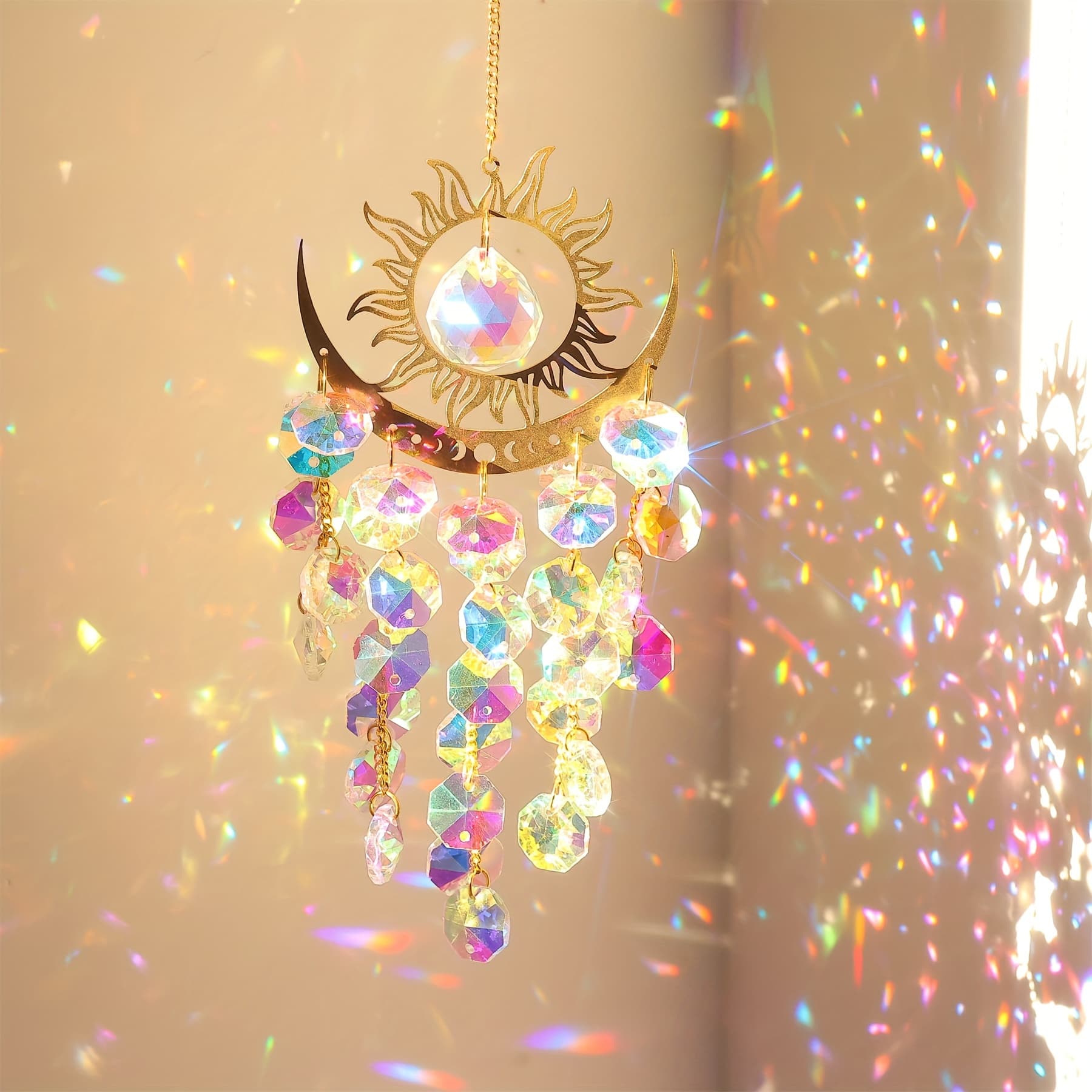 TEMU 1pc Moon Ab Multicolor Purple Transparent Golden Suncatcher Hanging Decor