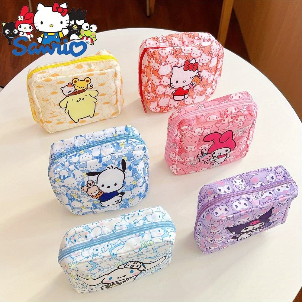 TEMU 1/6pcs Multifunctional Storage Bag, Cartoon Hello Kitty Melody Kuromi Sanitary Pad Organizer, Portable Cosmetic Bag