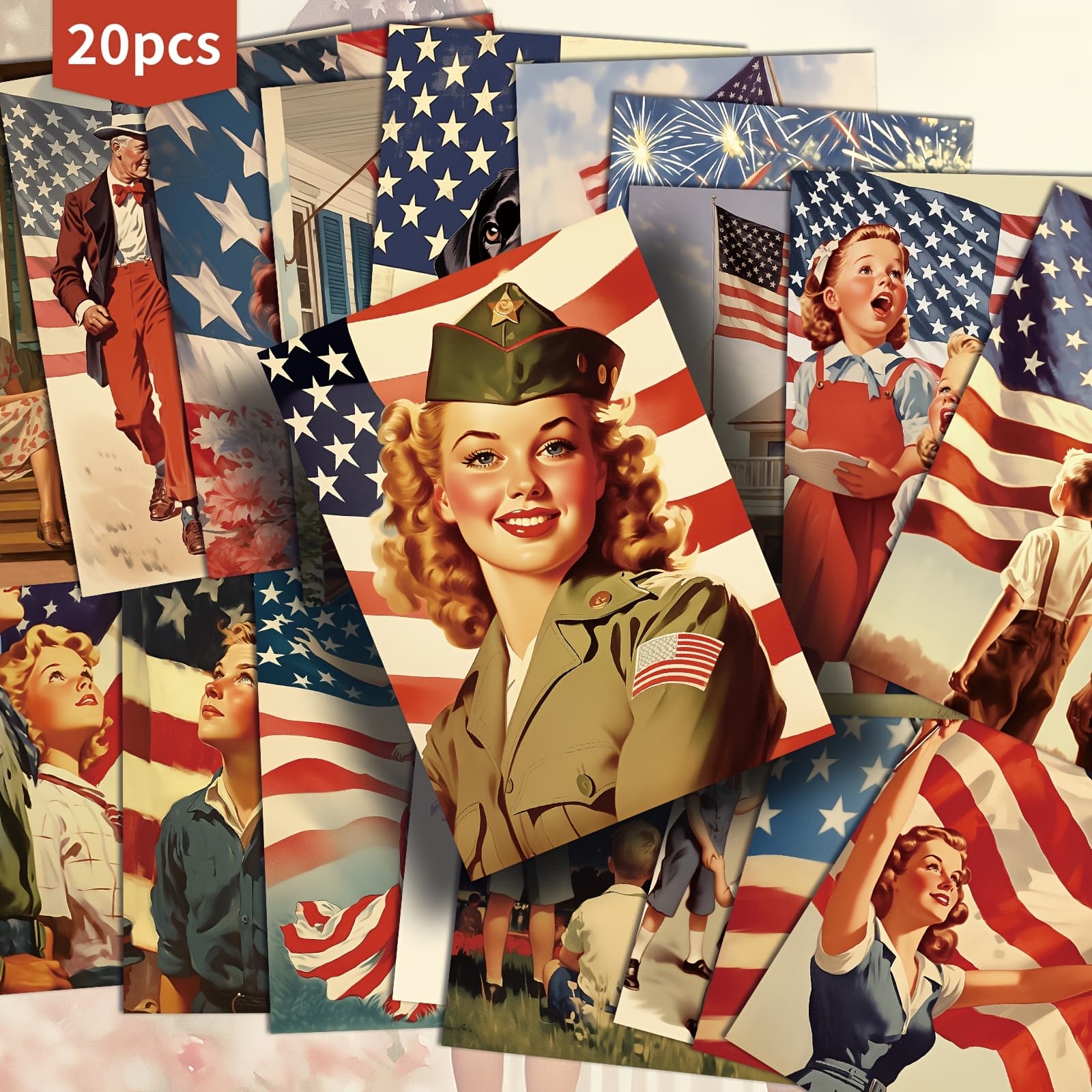 TEMU 20 Pack Vintage American 1950s Family Gift Cards | 4x6 Inch Classic Brooch Illustration Collectible Decorative Painting Card For Scrapbooking And Handcrafting