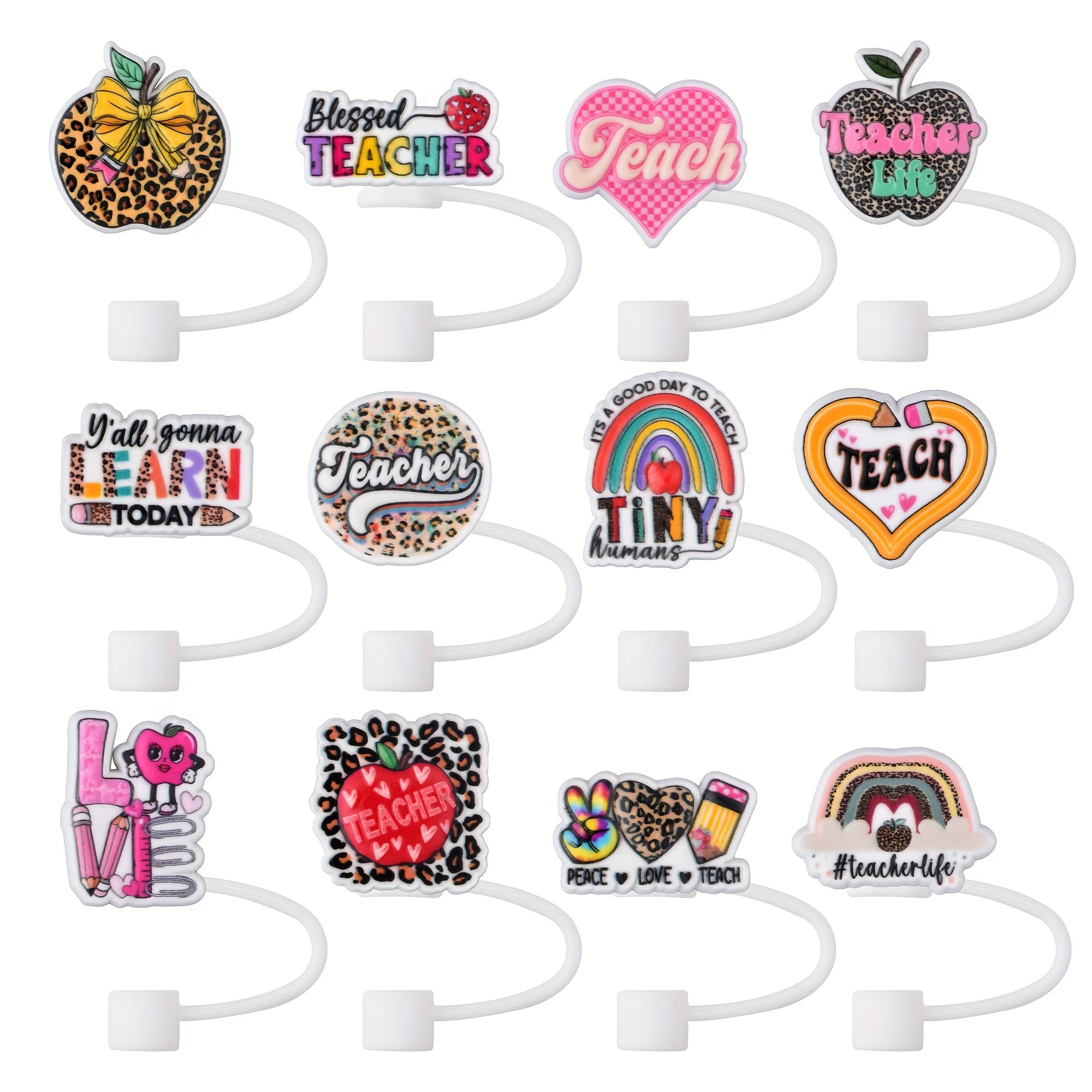TEMU 12pcs Straw Toppers Silicone Straw Covers Love Straw Caps For 40oz 10mm 0.4in Straw Protectors Reusable