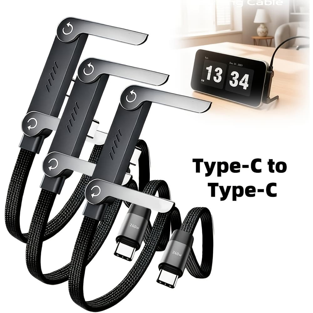 TEMU 240w Fast Charging Data Cable With Built-in Mobile Phone Holder, 2026 Charging 2-in-1 Charging Cable With Mobile Phone Holder, Charger Is Suitable For Game