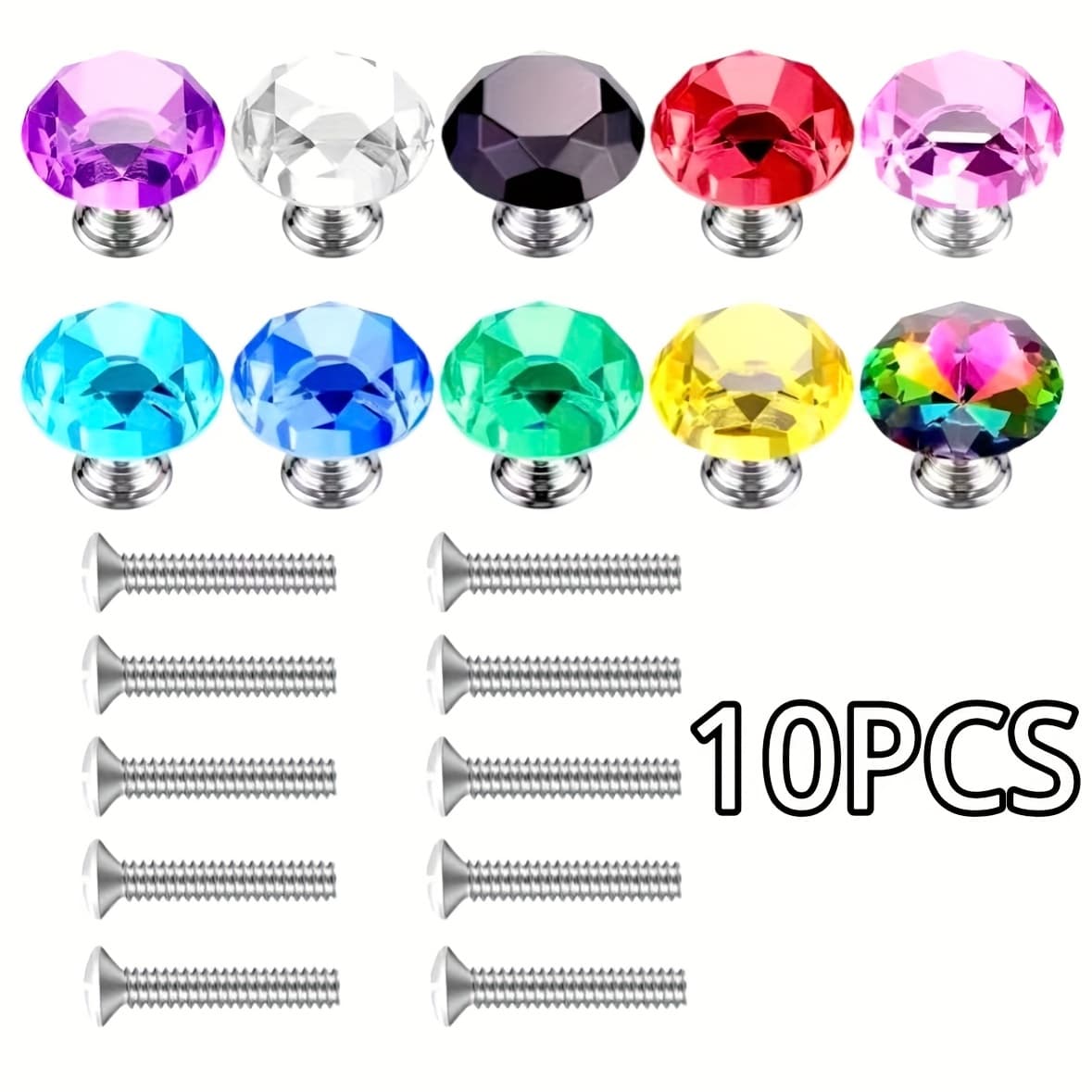 TEMU A Set Of 10 Multi-colored Handles, Featuring 30mm Crystal Glass Metal Handles, With 10 Different Color Combinations Suitable For Cabinets, Drawers, And Vanity Drawers, As Well Wardrobe Doors