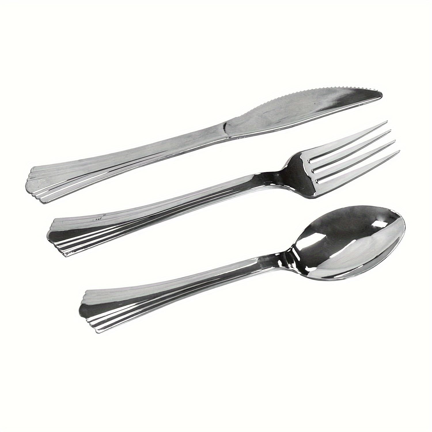 TEMU 150 Heavy Duty Plastic Silver Cutlery Set With 50 Forks, 50 Knives, 50 Spoons