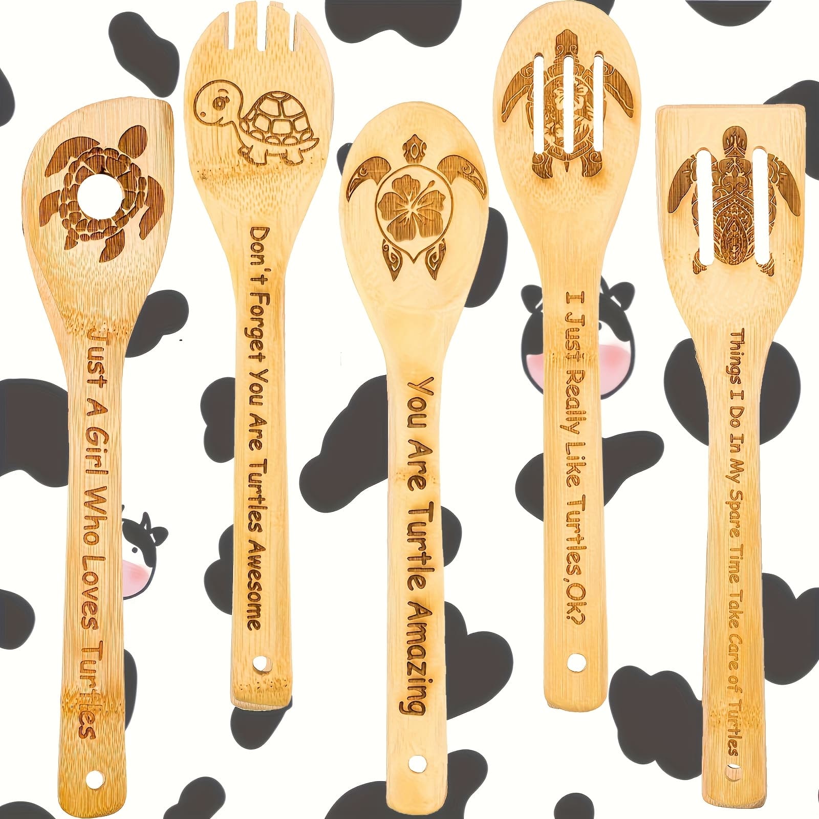 TEMU 5pcs Christmas Wooden Cooking Spoons Utensils Set, Carved Animal Bamboo Wood Gadget Cook Spoon Spatula Kit For Funny Farmhouse Kitchen Decor Housewarming Present Christmas Gift
