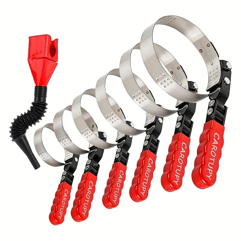 TEMU 7pcs Oil Filter Removal Tool Kit, Adjustable 3-jaw Wrench And 9" & 12" Oil Filter Pliers, Fits 2-3/4" To 5-1/4" Filters, Anti-slip Pvc Handles For