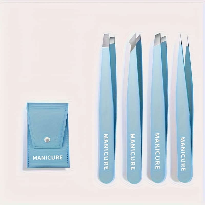 TEMU 4pcs Stainless Steel Slanted Brow Clips High-quality Eyebrow Tweezer For Fine Hairs Removal, Colorful Makeup Tools