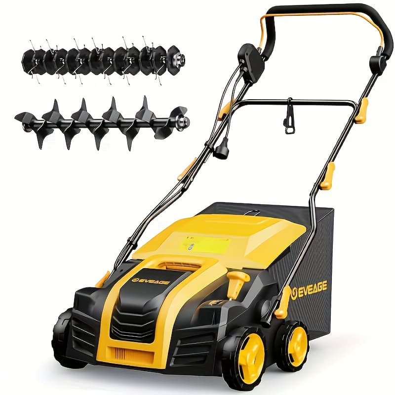 TEMU 2026 Eveage 16-inch 15 Amp Electric Lawn Dethatcher And Scarifier, Features 5 Depth Settings, -gallon Collection, Promotes Lawn Vitality, Model Eds16s