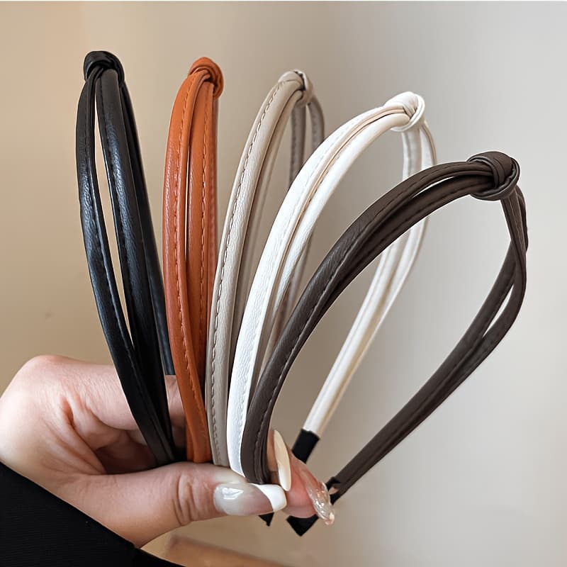 TEMU 5pcs/set Easy Faux Leather Narrow Edge Headband For Women Elegant Face Wash Headband Fashionable Hair Band Hair Additions
